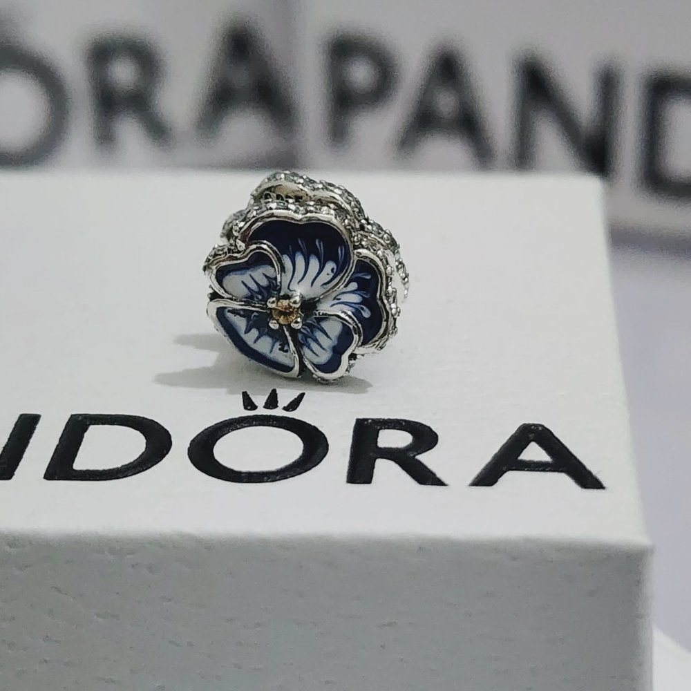 Pandora Blue Pansy Flower Charm